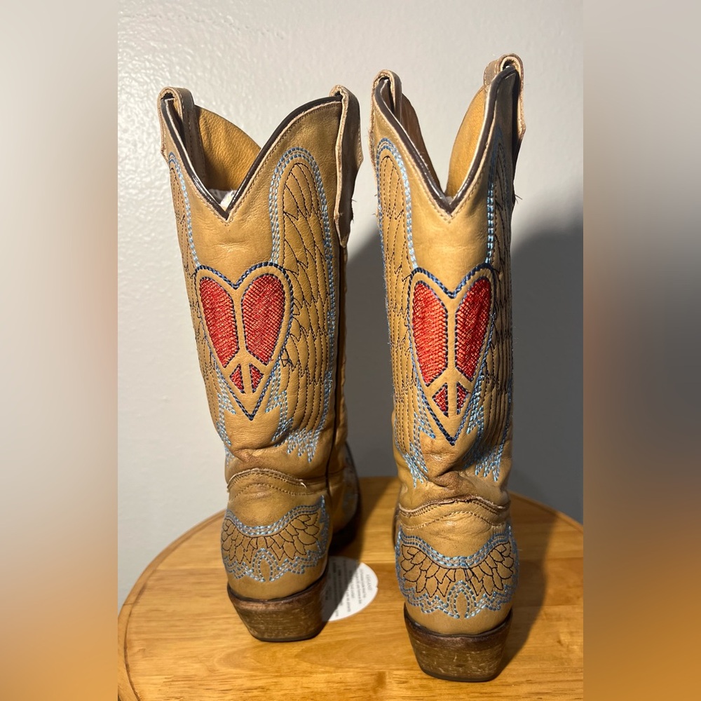 Corral Teens Hearts & Wings Cowboy Boots Leather teenager/Women size 5T - Picture 4 of 8